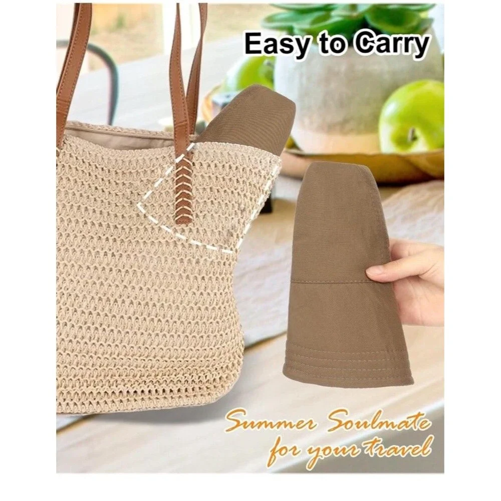 Women Sun Hat Wide Brim UV Protect Foldable Beach Visor Quick Dry Ponytail Hole